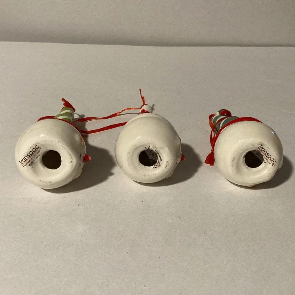 Set of 3 Johanna Parker Christmas  Ceramic Snowmen Ornaments Holiday Snowman
